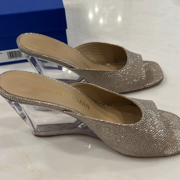 Stuart Weitzman Tia 85 lucite wedge new noir Poudre size 9.5 - Picture 5 of 8